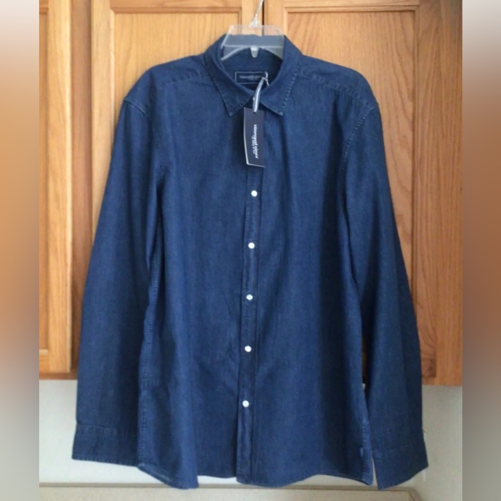 New Vineyard Vines Mens Chambray Cotton Spread Collar Button Up LS Shirt…